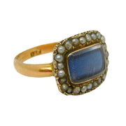 George III 15ct Yellow Gold, Seed Pearl & Locket Mourning Ring Antique c1820