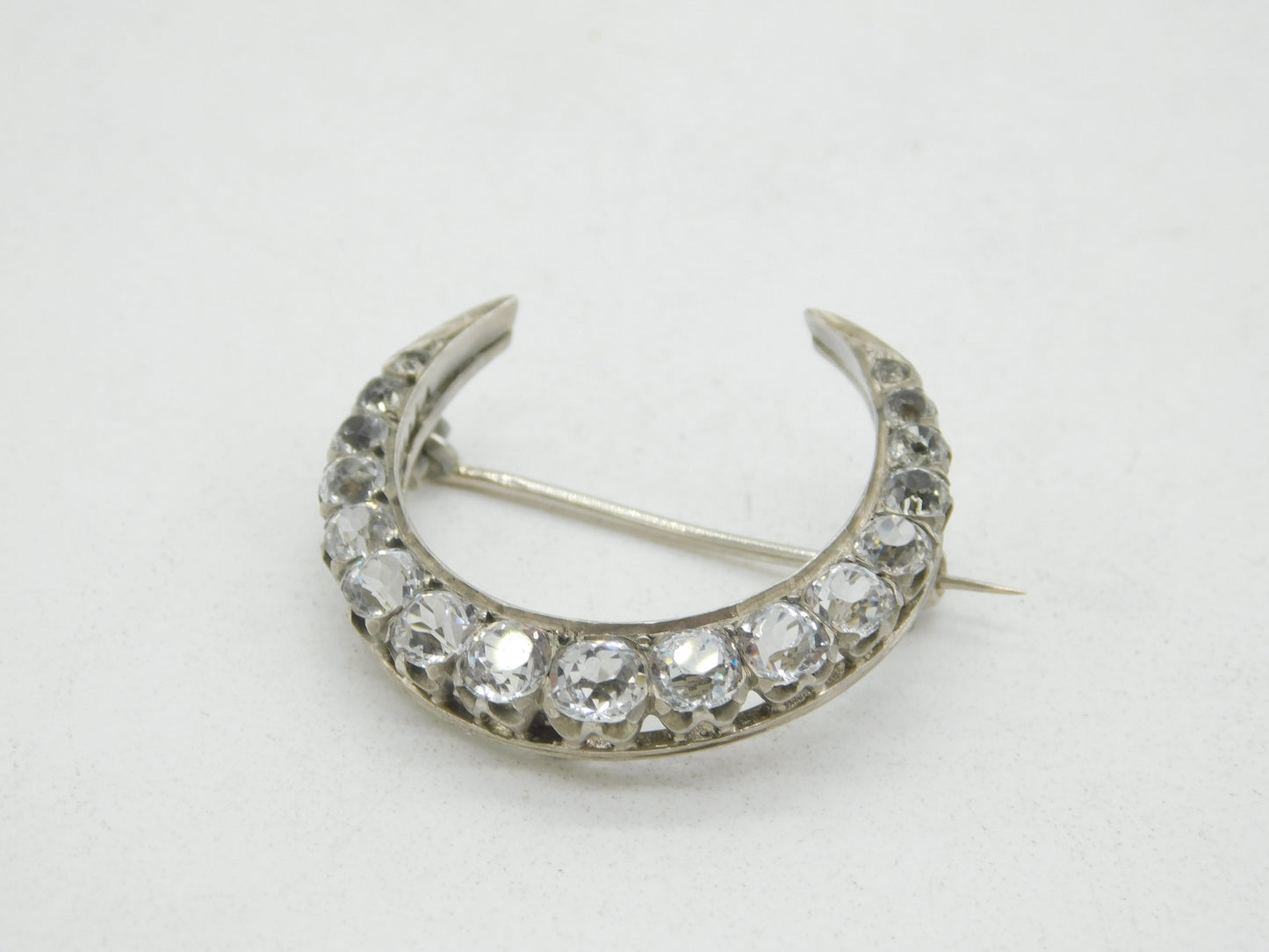 19th Century French Belle Epoque .950 Silver & Paste Crescent Brooch Antique c1880