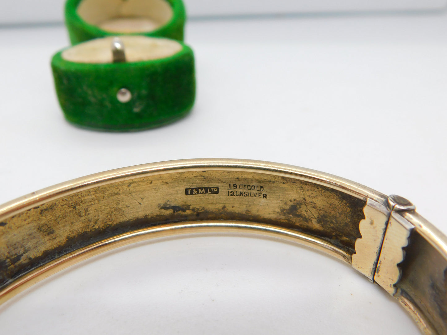 '19ct Gold on Silver' Floral Pattern Cuff Bangle Bracelet Antique c1920 Art Deco