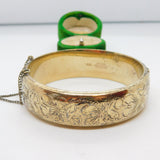 Sterling Silver Gilt Victorian Style Floral Pattern Cuff Bangle Bracelet Vintage 1969