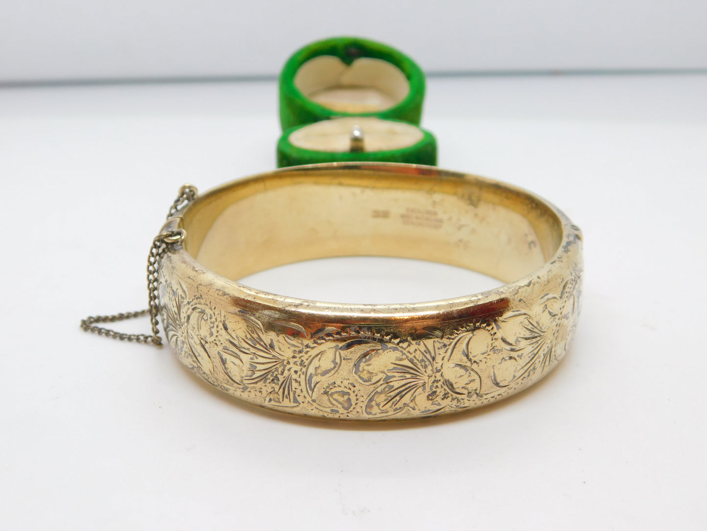 Sterling Silver Gilt Victorian Style Floral Pattern Cuff Bangle Bracelet Vintage 1969