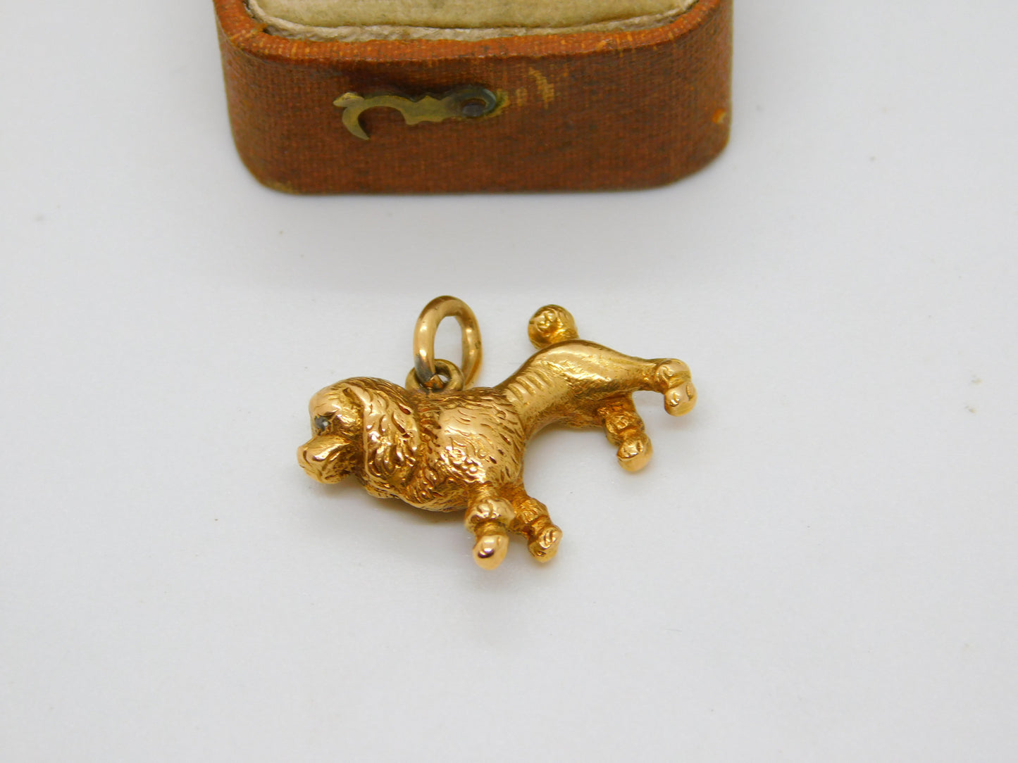 Regency Cast 18ct Yellow Gold Old Cut Diamond Poodle Dog Fob or Charm c1830