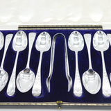 Victorian Sterling Silver Floral Teaspoon & Tongs Set Antique 1898 Sheffield