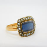 George III 15ct Yellow Gold, Seed Pearl & Locket Mourning Ring Antique c1820