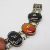 Victorian Scottish Sterling Silver & Cabochon Agate Panel Bracelet Antique
