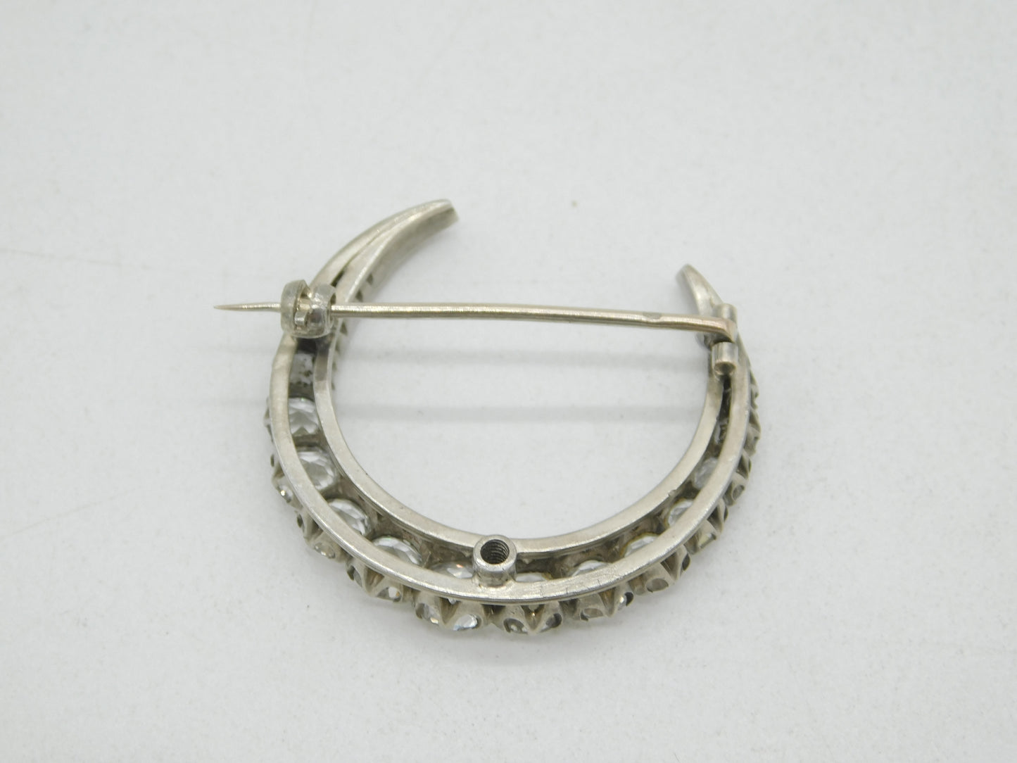 19th Century French Belle Epoque .950 Silver & Paste Crescent Brooch Antique c1880