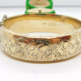 Sterling Silver Gilt Victorian Style Floral Pattern Cuff Bangle Bracelet Vintage 1969