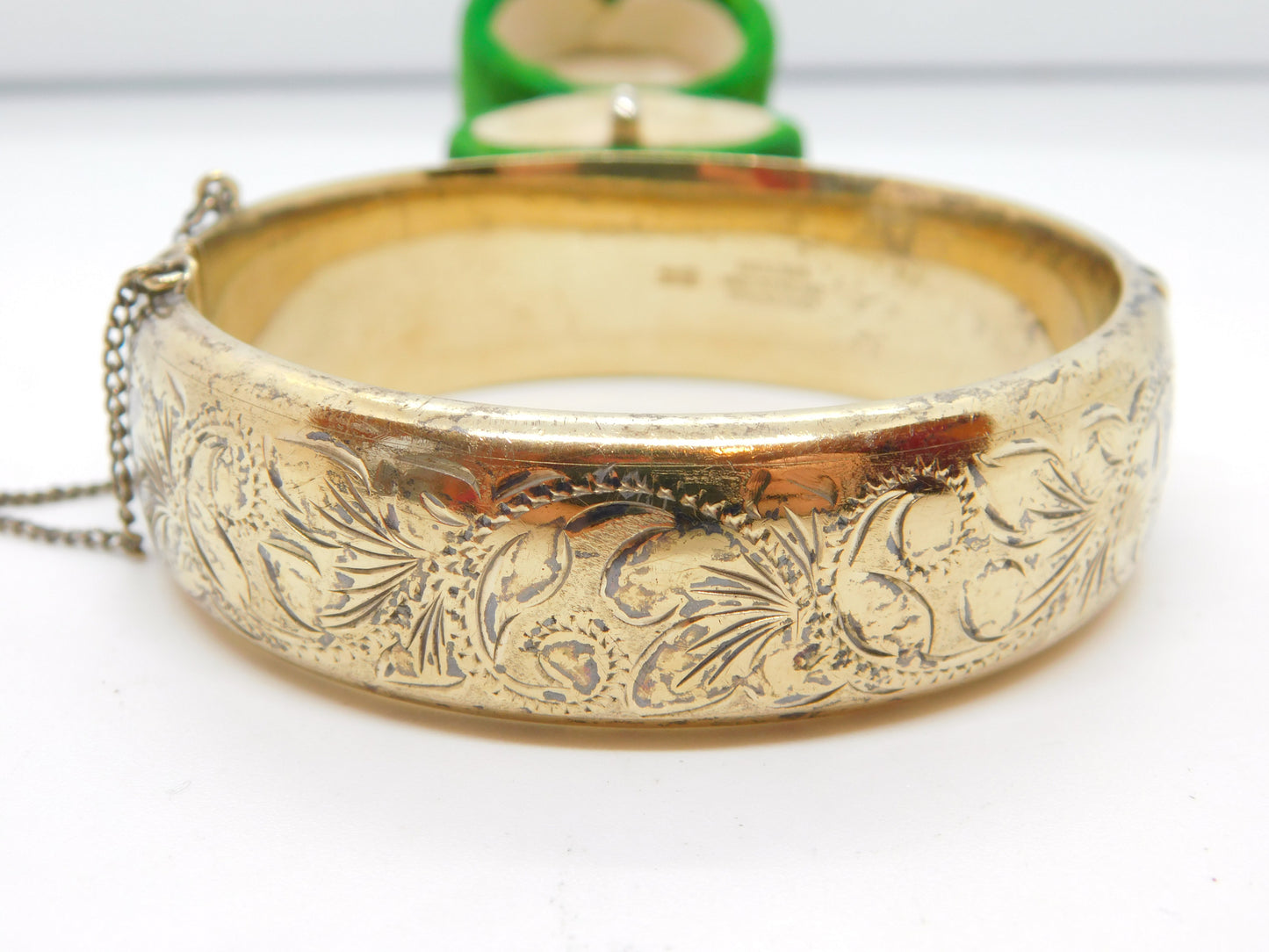 Sterling Silver Gilt Victorian Style Floral Pattern Cuff Bangle Bracelet Vintage 1969