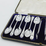 Victorian Sterling Silver Floral Teaspoon & Tongs Set Antique 1898 Sheffield