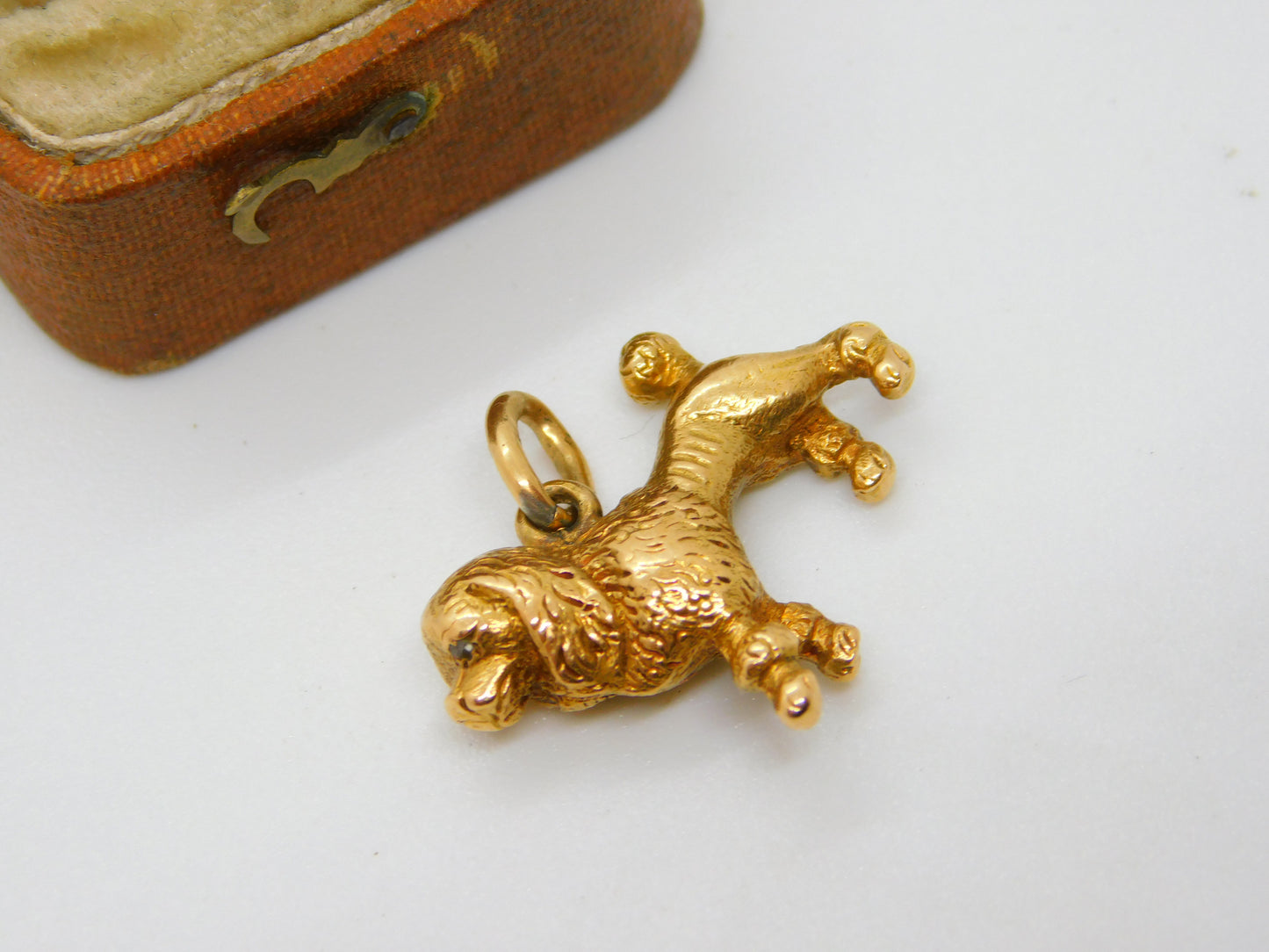 Regency Cast 18ct Yellow Gold Old Cut Diamond Poodle Dog Fob or Charm c1830