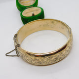 Sterling Silver Gilt Victorian Style Floral Pattern Cuff Bangle Bracelet Vintage 1969