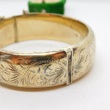 Sterling Silver Gilt Victorian Style Floral Pattern Cuff Bangle Bracelet Vintage 1969