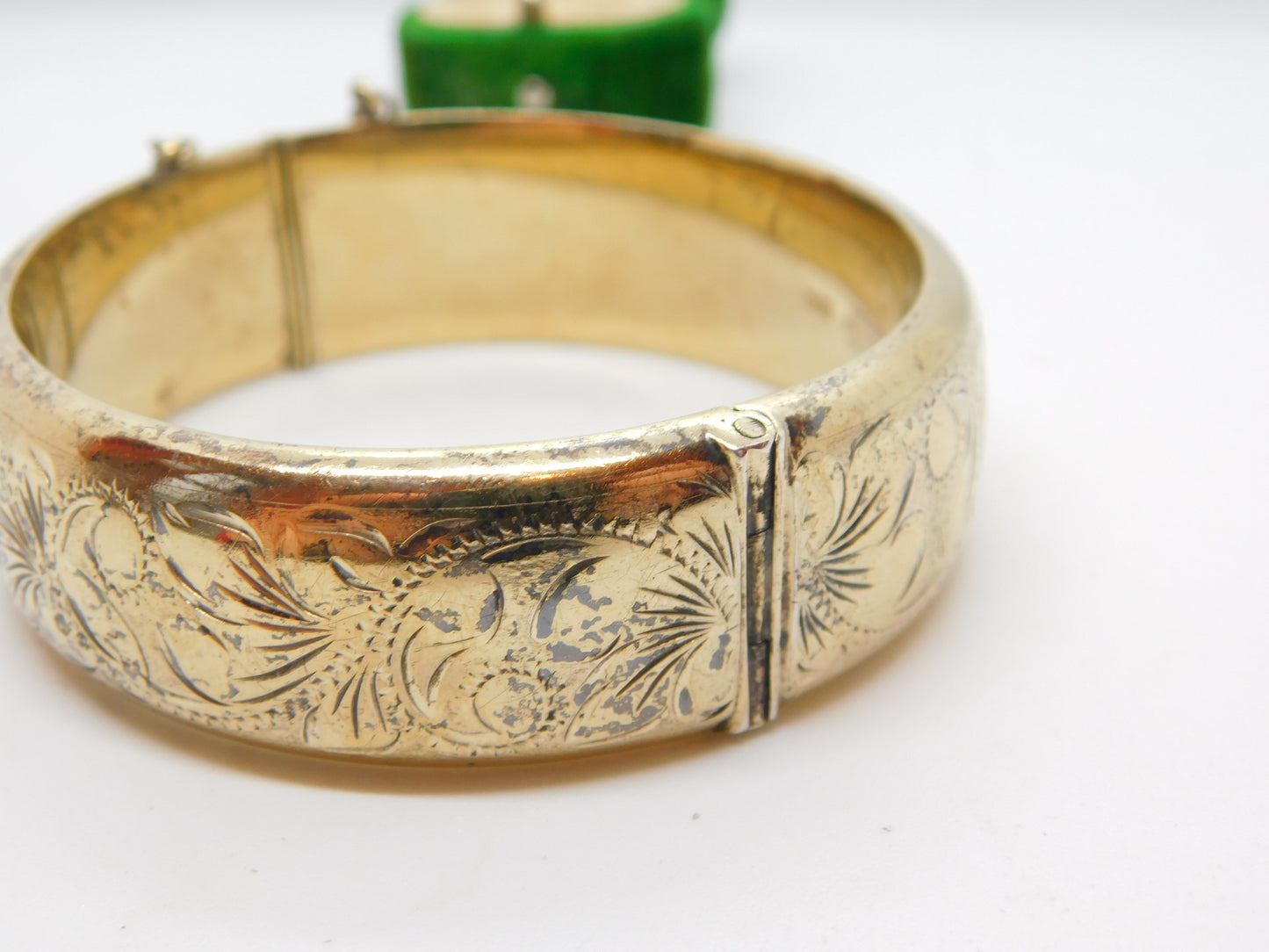 Sterling Silver Gilt Victorian Style Floral Pattern Cuff Bangle Bracelet Vintage 1969