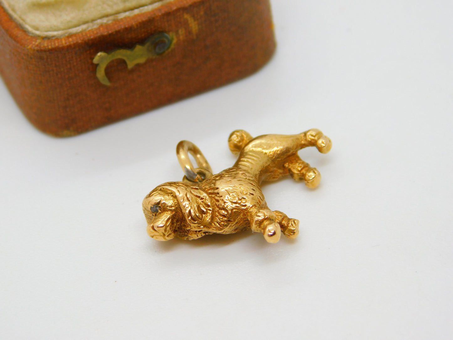 Regency Cast 18ct Yellow Gold Old Cut Diamond Poodle Dog Fob or Charm c1830