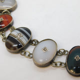 Victorian Scottish Sterling Silver & Cabochon Agate Panel Bracelet Antique