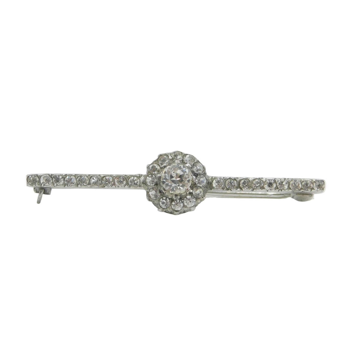 19th Century French .950 Silver Paste Set Floral Bar Brooch Antique c1880