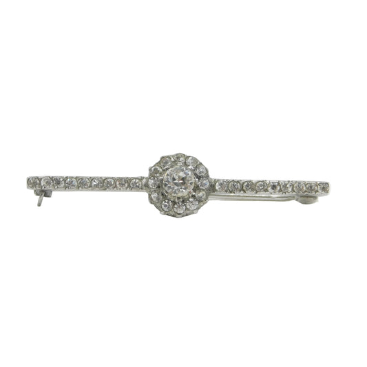 19th Century French .950 Silver Paste Set Floral Bar Brooch Antique c1880