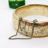 Sterling Silver Gilt Victorian Style Floral Pattern Cuff Bangle Bracelet Vintage 1969