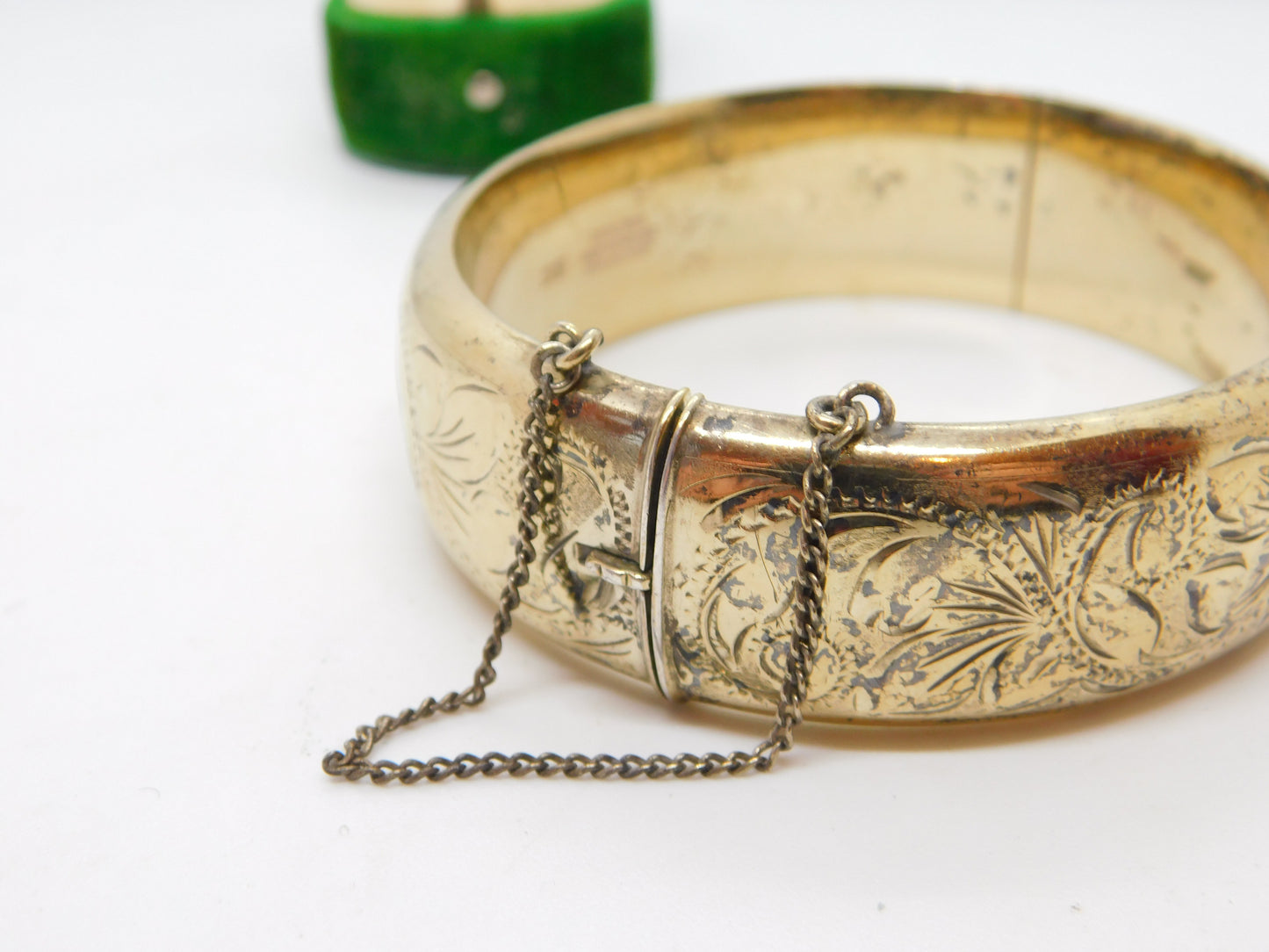 Sterling Silver Gilt Victorian Style Floral Pattern Cuff Bangle Bracelet Vintage 1969