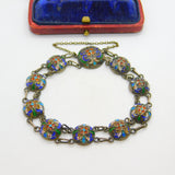 Victorian Russian Sterling Silver Colourful Enamel Floral Panel Bracelet c1880