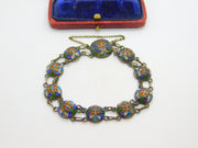 Victorian Russian Sterling Silver Colourful Enamel Floral Panel Bracelet c1880