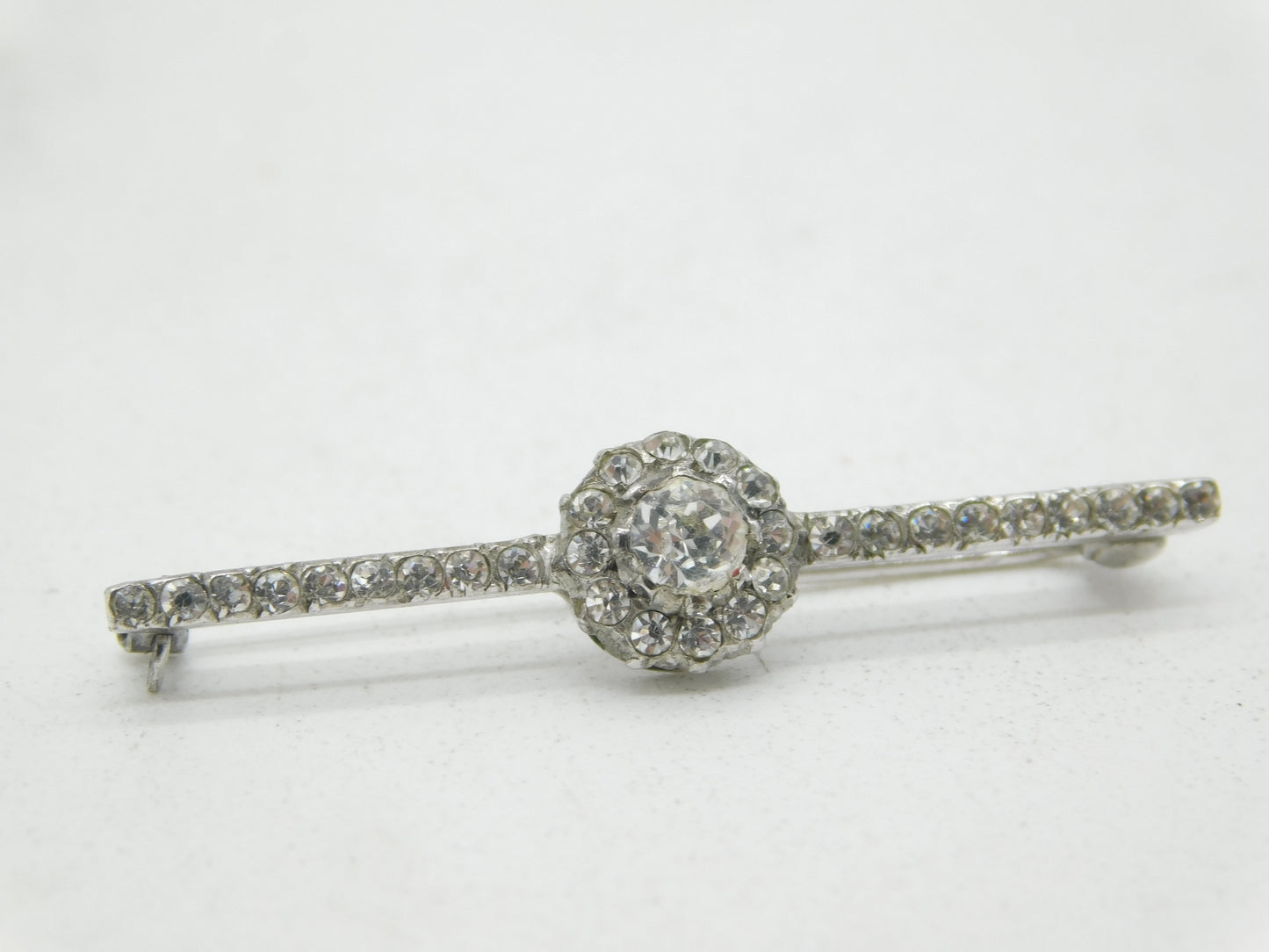 19th Century French .950 Silver Paste Set Floral Bar Brooch Antique c1880
