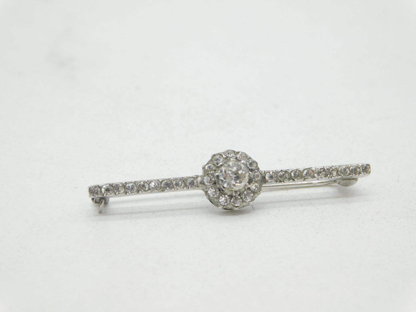 19th Century French .950 Silver Paste Set Floral Bar Brooch Antique c1880