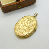 9ct Yellow Gold Floral Acanthus Pattern Locket Pendant Vintage 1990 London