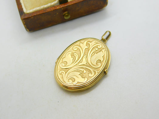 9ct Yellow Gold Floral Acanthus Pattern Locket Pendant Vintage 1990 London