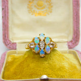 9ct Yellow Gold, Diamond & Water Opal Cluster Ring Vintage Birmingham