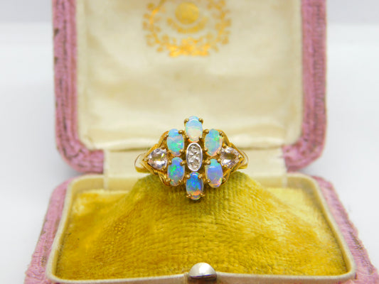 9ct Yellow Gold, Diamond & Water Opal Cluster Ring Vintage Birmingham