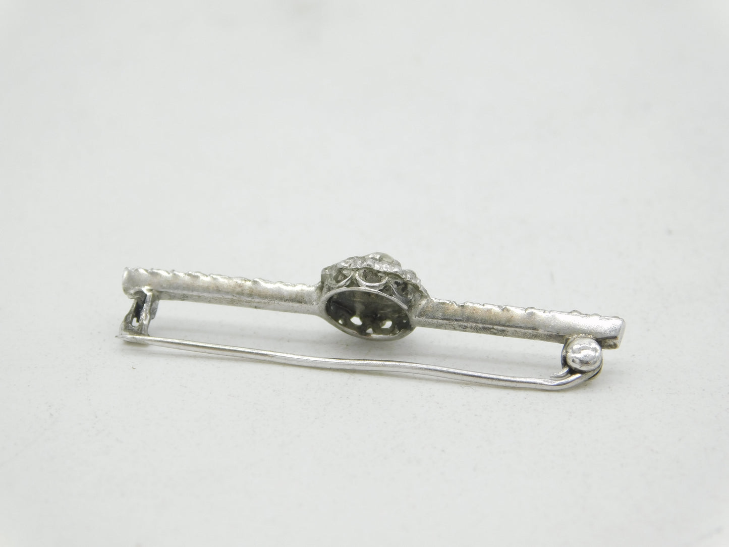 19th Century French .950 Silver Paste Set Floral Bar Brooch Antique c1880