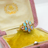 9ct Yellow Gold, Diamond & Water Opal Cluster Ring Vintage Birmingham