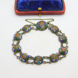Victorian Russian Sterling Silver Colourful Enamel Floral Panel Bracelet c1880
