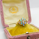 9ct Yellow Gold, Diamond & Water Opal Cluster Ring Vintage Birmingham