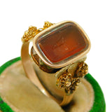 18th Century French Revolution Interest 18ct Yellow Gold Carnelian Rat in the Guillotine Intaglio Ring c1790