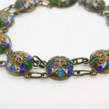 Victorian Russian Sterling Silver Colourful Enamel Floral Panel Bracelet c1880
