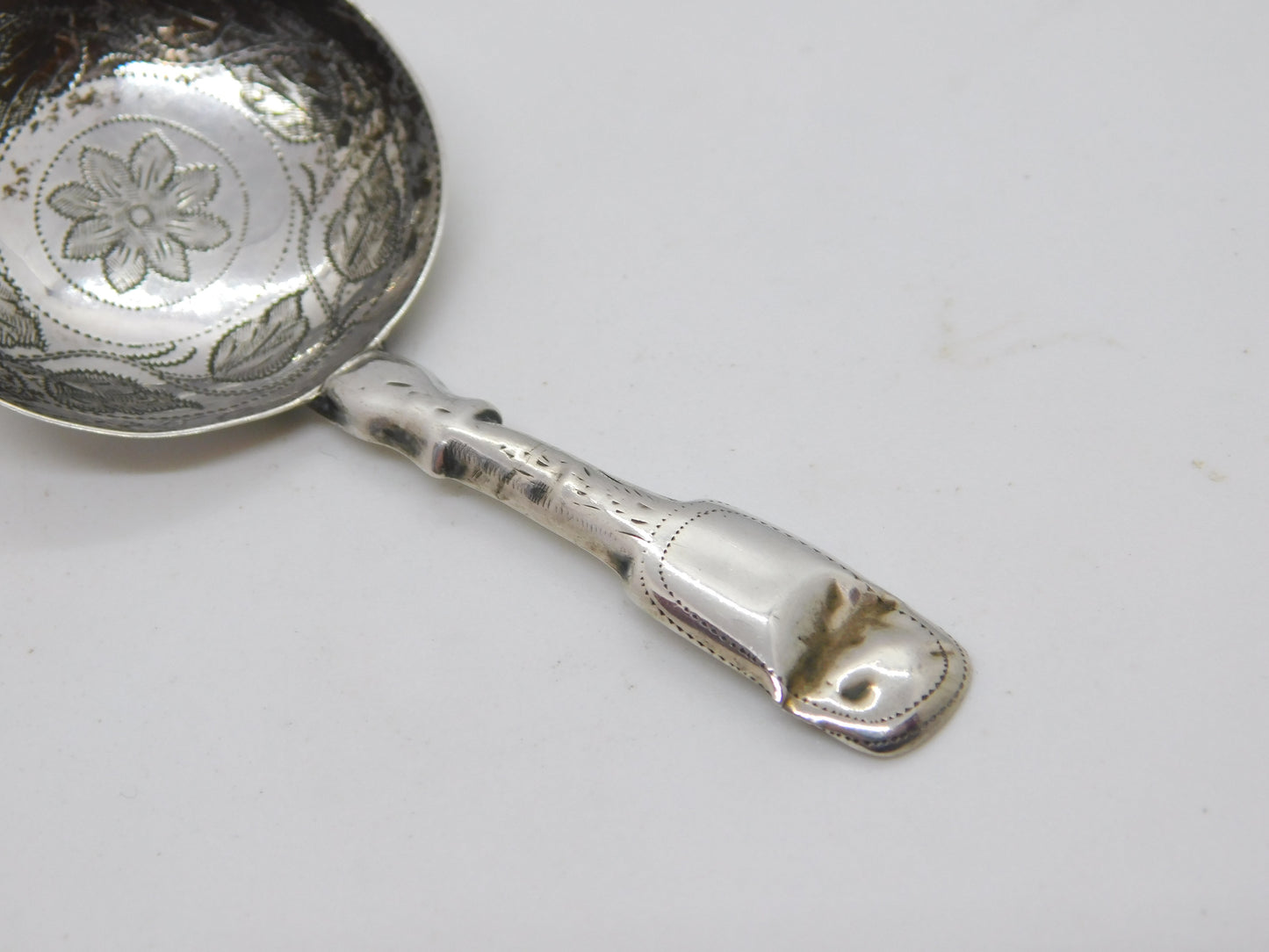 George IV Sterling Silver Floral Pattern Tea Caddy Spoon Antique 1826 Birmingham