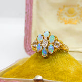 9ct Yellow Gold, Diamond & Water Opal Cluster Ring Vintage Birmingham