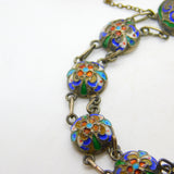 Victorian Russian Sterling Silver Colourful Enamel Floral Panel Bracelet c1880