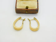 9ct Yellow Gold Oval Form Sleeper Hoop Earrings Vintage c1980