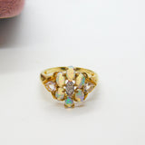 9ct Yellow Gold, Diamond & Water Opal Cluster Ring Vintage Birmingham
