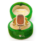 18th Century French Revolution Interest 18ct Yellow Gold Carnelian Rat in the Guillotine Intaglio Ring c1790