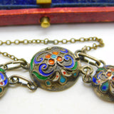 Victorian Russian Sterling Silver Colourful Enamel Floral Panel Bracelet c1880