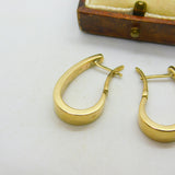 9ct Yellow Gold Oval Form Sleeper Hoop Earrings Vintage c1980
