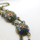 Victorian Russian Sterling Silver Colourful Enamel Floral Panel Bracelet c1880