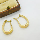 9ct Yellow Gold Oval Form Sleeper Hoop Earrings Vintage c1980