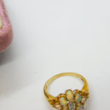 9ct Yellow Gold, Diamond & Water Opal Cluster Ring Vintage Birmingham