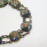 Victorian Russian Sterling Silver Colourful Enamel Floral Panel Bracelet c1880