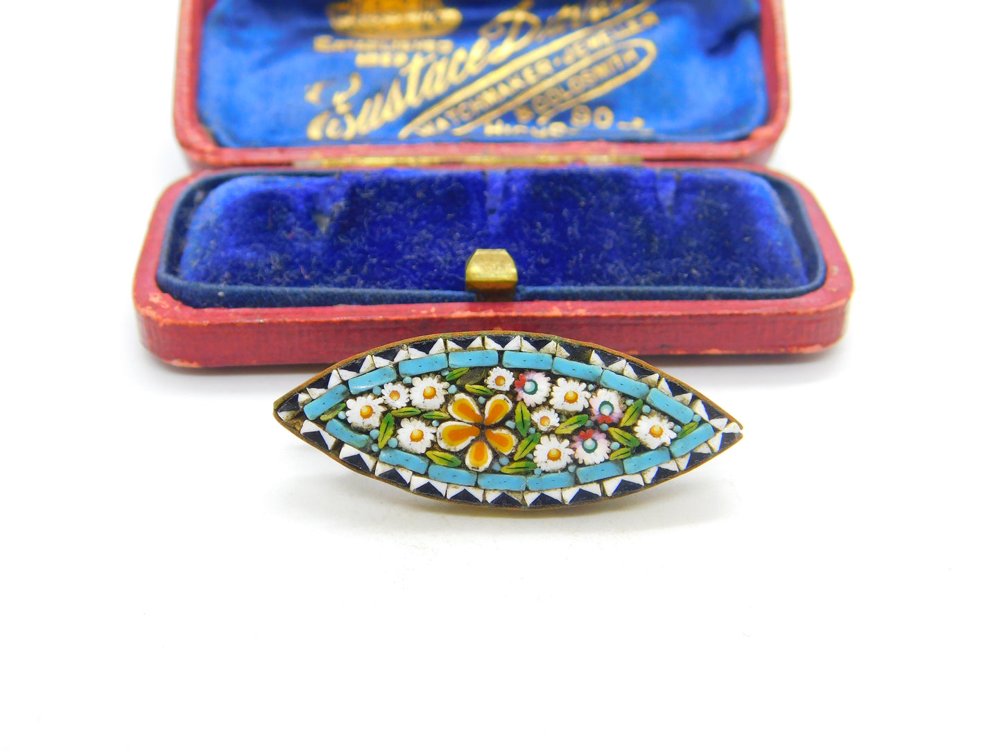 Victorian Gilt Metal Colourful Micro-Mosaic Floral Brooch Antique c1860 Italian